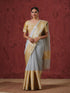 Silver Tissue Yellow Handloom Border Silk Saree with Blouse Fabric